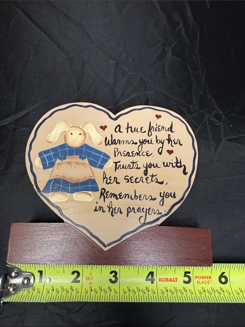 Hand-Painted Heart Bunny Plaque in Beige and Blue - Unbranded Joah made 1992